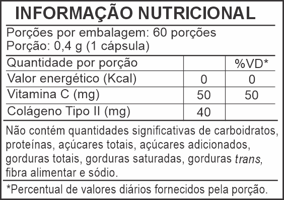 Informação Nutricional - COLÁGENO TIPO II